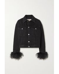 Valentino Embroidered Denim Jacket With Feathers in Black | Lyst