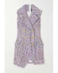 Balmain - Asymmetric Double-breasted Frayed Cotton-blend Tweed Mini Dress - Lyst