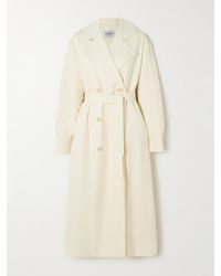 Max Mara - Cicladi Cable-Knit Trimmed Wool And Cotton-Blend Gabardine Trench Coat - Lyst