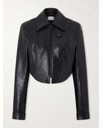 Magda Butrym - Cropped Paneled Glossed Textured-Leather Biker Jacket - Lyst