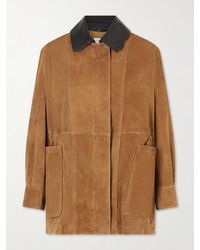 Nour Hammour - Grange Gathered Leather-Trimmed Suede Jacket - Lyst