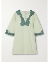 Posse - Darya Lace-Trimmed Cotton And Silk-Blend Mini Dress - Lyst