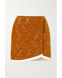 ANDERSSON BELL Kaila Laser-cut Embossed Faux Suede Wrap Mini Skirt - Brown