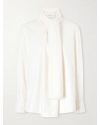 Another Tomorrow - Pussy-Bow Cotton-Chambray Blouse - Lyst