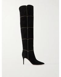 Gianvito Rossi - Clarice 85 Metallic Leather-Trimmed Suede Over-The-Knee Boots - Lyst