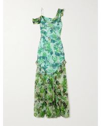 Saloni - Seema Cold-Shoulder Ruffled Printed Silk-Chiffon Maxi Dress - Lyst