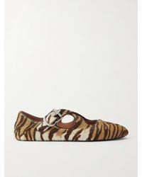 Alaïa - Criss Cross Patent-Leather Trimmed Zebra-Print Calf Hair Ballet Flats - Lyst