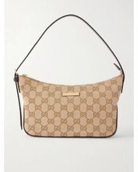Gucci - Gg Supreme-Jacquard Leather-Trimmed Canvas Shoulder Bag - Lyst