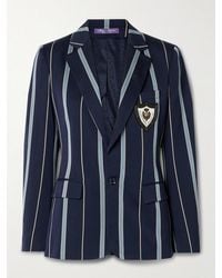 Ralph Lauren - Elliot Logo-Appliquéd Striped Wool And Cotton-Blend Twill Blazer - Lyst