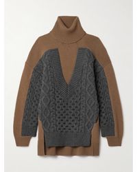 Stella McCartney - Paneled Ribbed And Cable-Knit Wool Turtleneck Sweater - Lyst