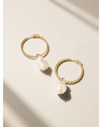 Mateo - 14-karat Gold, Pearl And Diamond Hoop Earrings - Lyst