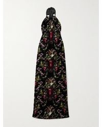 Cara Cara - Geneva Open-Back Satin-Trimmed Floral-Print Velvet Halterneck Maxi Dress - Lyst