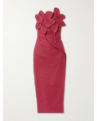 ANDRES OTALORA - Florecer Strapless Appliquéd Linen Midi Dress - Lyst