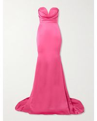 Alex Perry - Strapless Draped Satin-Crepe Gown - Lyst