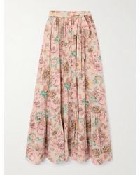 Chloé - Maxirock Aus Crêpe De Chine Aus Seide Mit Blumenprint Und Bindegürtel - Lyst