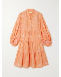 Erdem - Winona Tiered Embroidered Cotton-Blend Gauze Mini Shirt Dress - Lyst