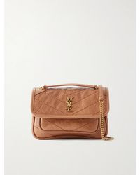 Saint Laurent - Niki Mini Cassandre-Embellished Crinkled-Leather Shoulder Bag - Lyst