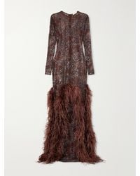 Ilkyaz Ozel - Byblos Feather-Trimmed Sequin-Embellished Mesh Gown - Lyst