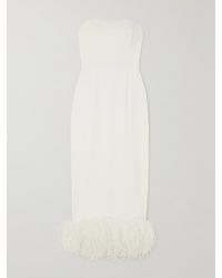 16Arlington - Minelli Strapless Feather-Trimmed Crepe Midi Dress - Lyst
