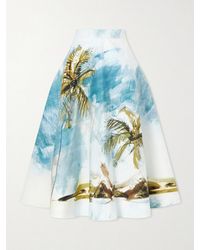 Oscar de la Renta - All Over Beach Printed Cotton-Blend Poplin Midi Skirt - Lyst