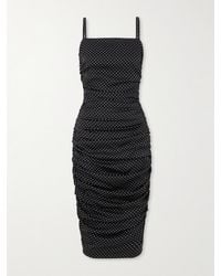 Dolce & Gabbana - Midikleid Aus Einer Gerafften Seidenmischung Mit Polka-Dots - Lyst
