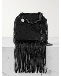 Stella McCartney - Sac Porté Épaule En Toile À Sequins Et À Franges Falabella Tiny - Lyst