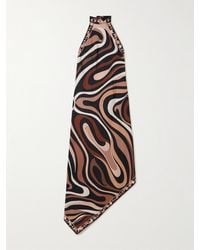 PUCCI - Marmo Asymmetric Printed Silk-Twill Halterneck Dress - Lyst