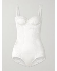 Dolce & Gabbana - Lace-Trimmed Silk-Blend Satin Bodysuit - Lyst