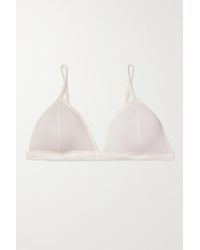 Anine Bing Alexia Satin-trimmed Ribbed-knit Soft-cup Triangle Bra - White