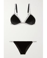 Oséree Dreiecks-bikini Aus Verziertem Samt - Schwarz