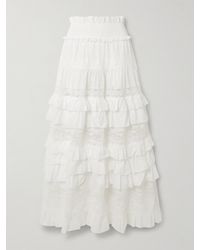Loretta Caponi - Tina Tiered Ruffled Lace-Trimmed Broderie Anglaise Cotton Maxi Skirt - Lyst