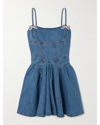 Self-Portrait Crystal-embellished Denim Mini Dress in Blue Self-Portrait Crystal-embellished Denim Mini Dress in Blue