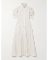 Thierry Colson - Venetia Midikleid Aus Baumwollpopeline Mit Nadelstreifen Und Rüschen - Lyst