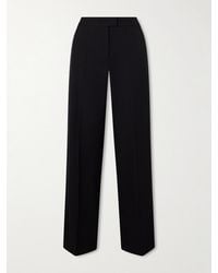Another Tomorrow - Pleated Satin-Trimmed Wool-Blend Twill Wide-Leg Pants - Lyst