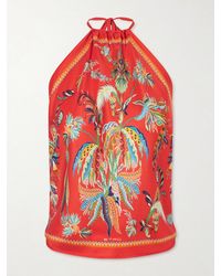 Etro - Printed Silk-Satin Halterneck Top - Lyst