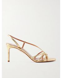 Aquazzura - Talk To Me 75 Metallic Snake-Effect Leather Slingback Sandals - Lyst