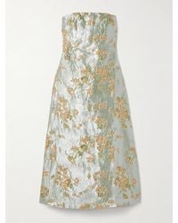 STAUD - Kennedy Strapless Gathered Brocade Midi Dress - Lyst