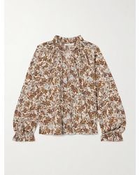 Doen - Juna Tie-Neck Floral-Print Organic Cotton-Voile Top - Lyst