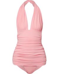 Norma Kamali Bill Geraffter Neckholder-badeanzug - Pink