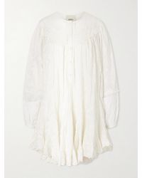 Isabel Marant - Zame Ruffled Embroidered Cotton And Silk-Blend Mini Dress - Lyst