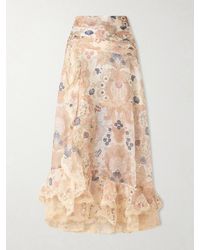 Zimmermann - Rebellion Lace-Trimmed Floral-Print Linen And Silk-Blend Maxi Skirt - Lyst