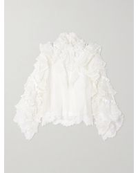 Zimmermann - Blouse En Lin Et Soie Mélangés À Appliqués Et À Volants Crush - Lyst