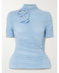 Magda Butrym - Ruched Appliquéd Stretch-Mesh Peplum Turtleneck Top - Lyst