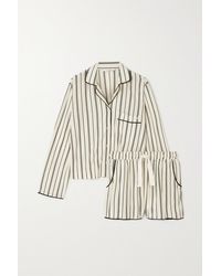 NINETY PERCENT Pyjama Aus Gestreiftem TM-jersey Mit Stickerei in Weiß Damen Bekleidung Nachtwäsche Schlafanzüge 