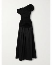 Self-Portrait - Off-The-Shoulder Draped Knitted And Cotton Midi Dress - Lyst