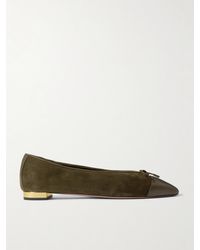 Aquazzura - Gioia Bow-Detailed Leather-Trimmed Suede Ballet Flats - Lyst