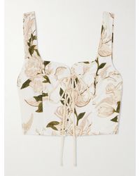 Agua Bendita - Reserva Cropped Lace-Up Floral-Print Linen Bustier Top - Lyst