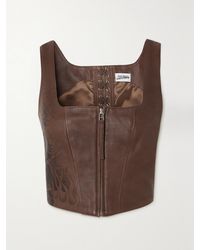 Jean Paul Gaultier - Verkürztes Bustier Aus Leder Mit Print Und Schnürung - Lyst