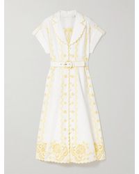 Zimmermann - Lucky Belted Broderie Anglaise Linen Midi Shirt Dress - Lyst
