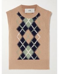 Ami Paris - Argyle Jacquard-Knit Wool And Cashmere-Blend Sweater - Lyst